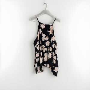 Torrid Sz PLUS 4 4X Georgette Drop Waist Halter Top Black Peach Cream Floral